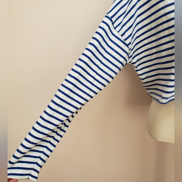 Pull&Bear Blue and White Striped Boxy Cropped Long Sleeve Shirt, Size Small - Picture 4 of 6